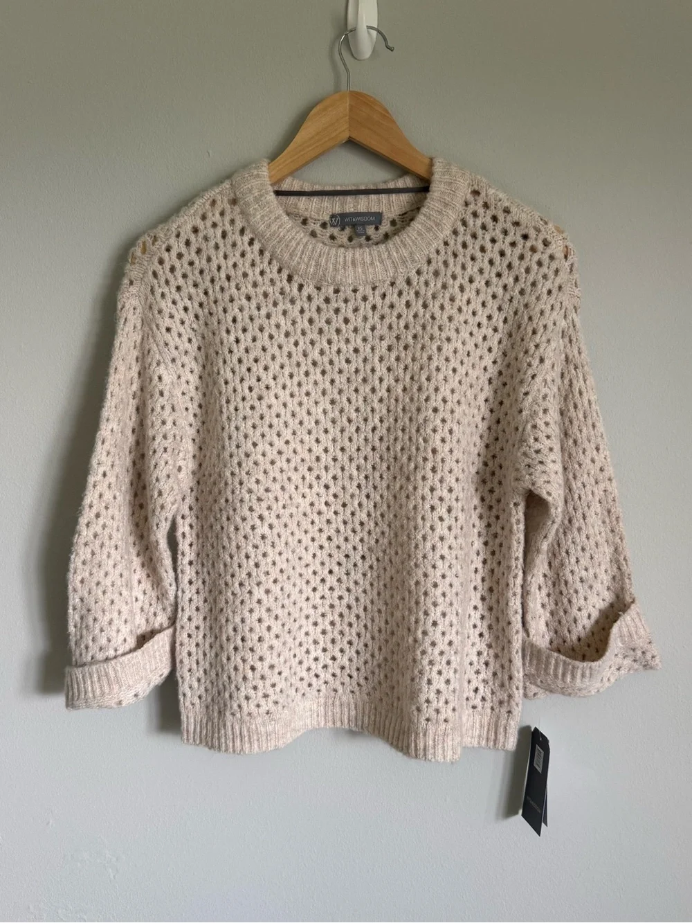 NWT Wit & Wisdom Open-Knit Crewneck Cuffed Sweater